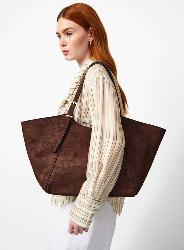 Dark Brown Belt Handled Faux Leather Shopper Bag One Size